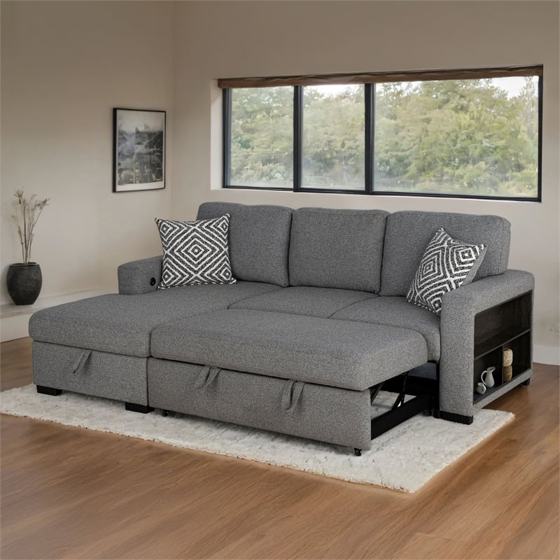 Furniture of America Andrew Gray Fabric Left Chaise Sleeper Sectional with USBs