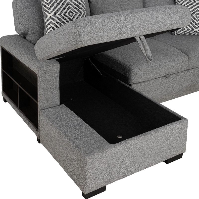 Furniture of America Andrew Gray Fabric Left Chaise Sleeper Sectional with USBs