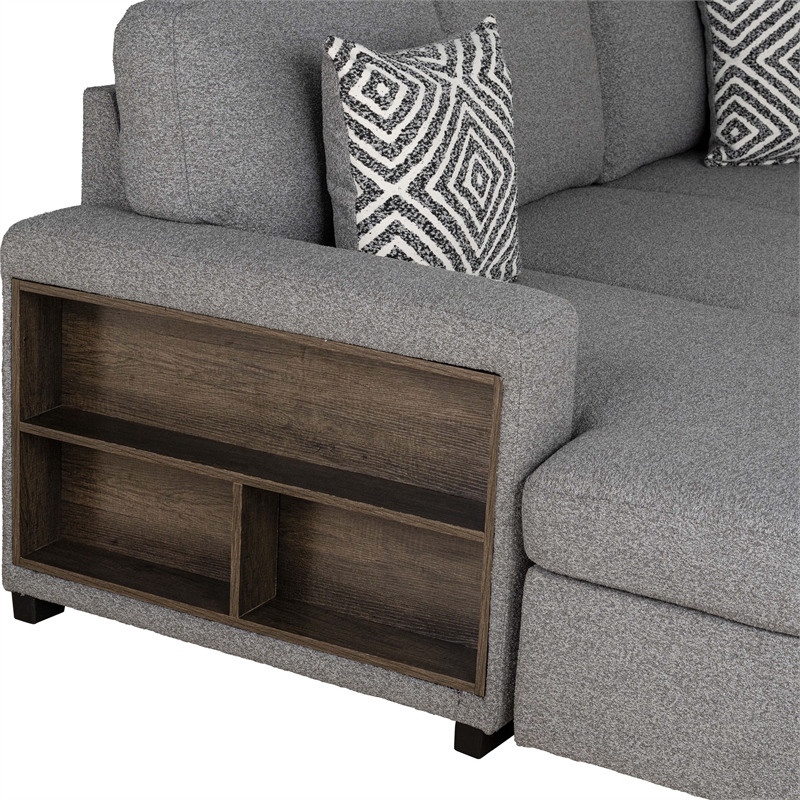 Furniture of America Andrew Gray Fabric Left Chaise Sleeper Sectional with USBs
