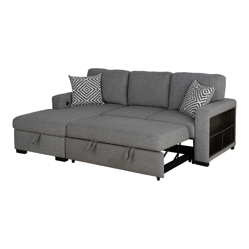 Furniture of America Andrew Gray Fabric Left Chaise Sleeper Sectional with USBs