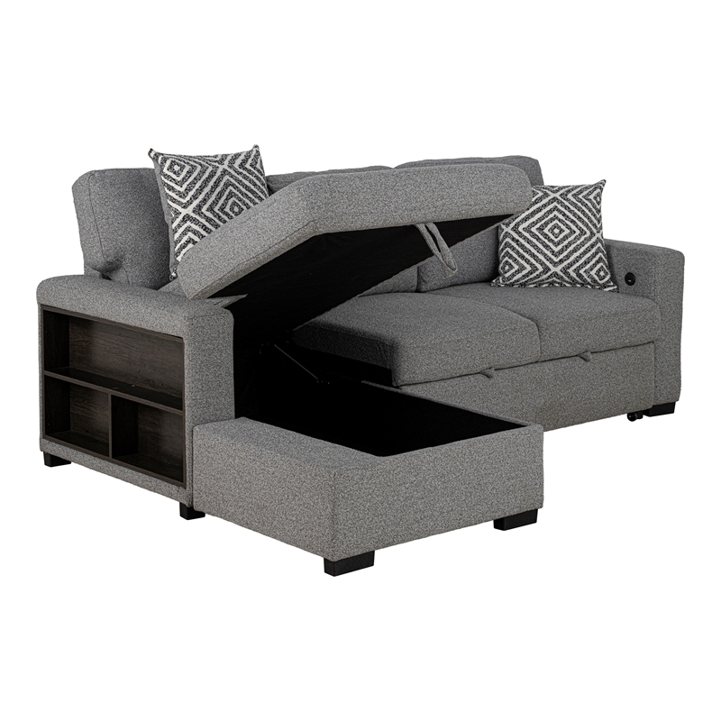 Furniture of America Andrew Gray Fabric Left Chaise Sleeper Sectional with USBs