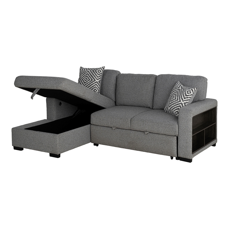Furniture of America Andrew Gray Fabric Left Chaise Sleeper Sectional with USBs