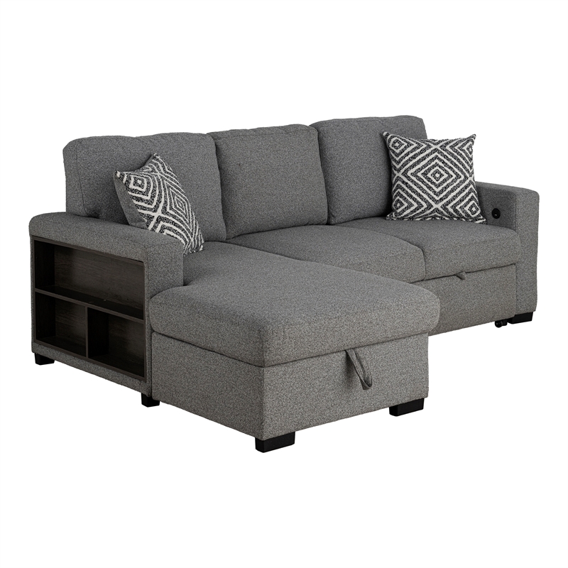 Furniture of America Andrew Gray Fabric Left Chaise Sleeper Sectional with USBs