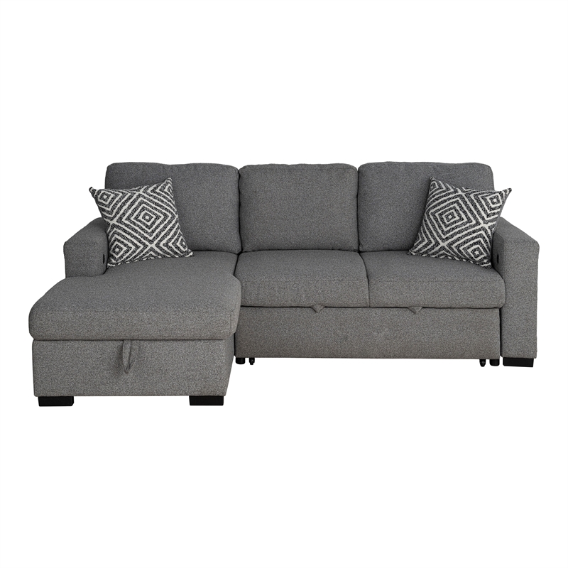 Furniture of America Andrew Gray Fabric Left Chaise Sleeper Sectional with USBs