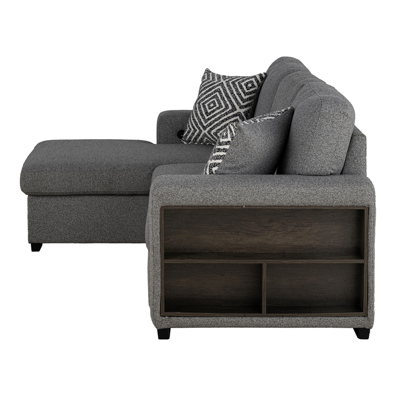 Furniture of America Andrew Gray Fabric Left Chaise Sleeper Sectional with USBs