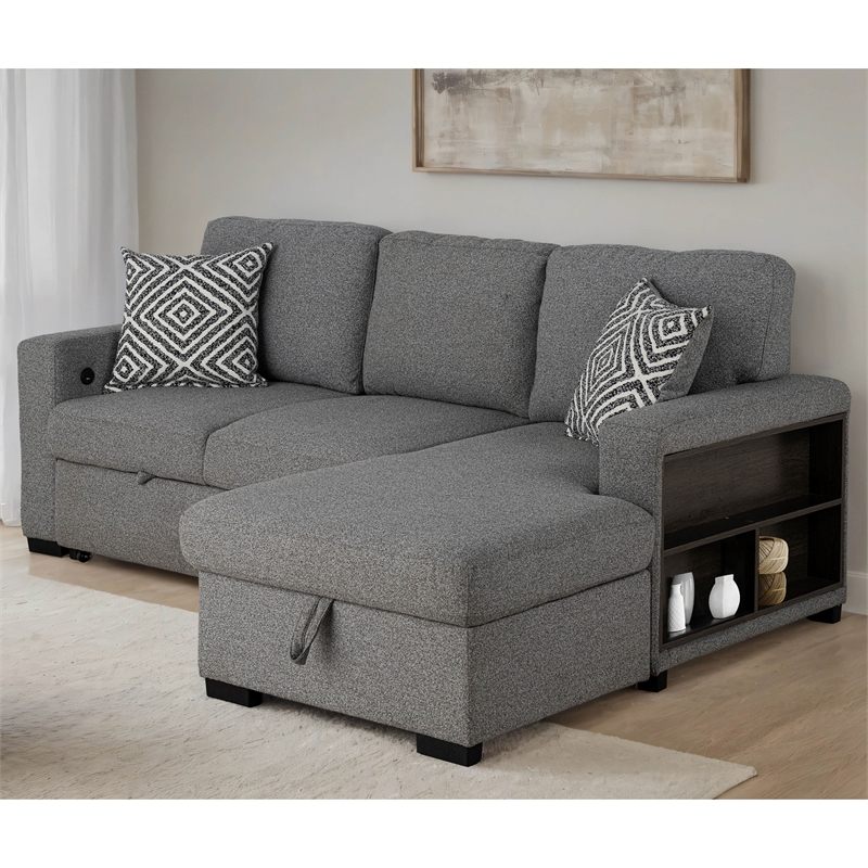 Furniture of America Andrew Gray Fabric Right Chaise Sleeper Sectional with USBs