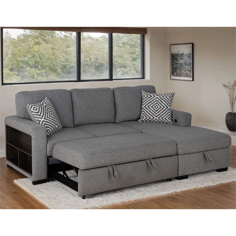 Furniture of America Andrew Gray Fabric Right Chaise Sleeper Sectional with USBs