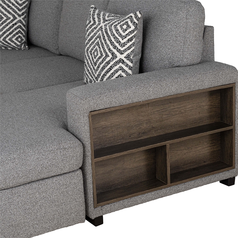 Furniture of America Andrew Gray Fabric Right Chaise Sleeper Sectional with USBs