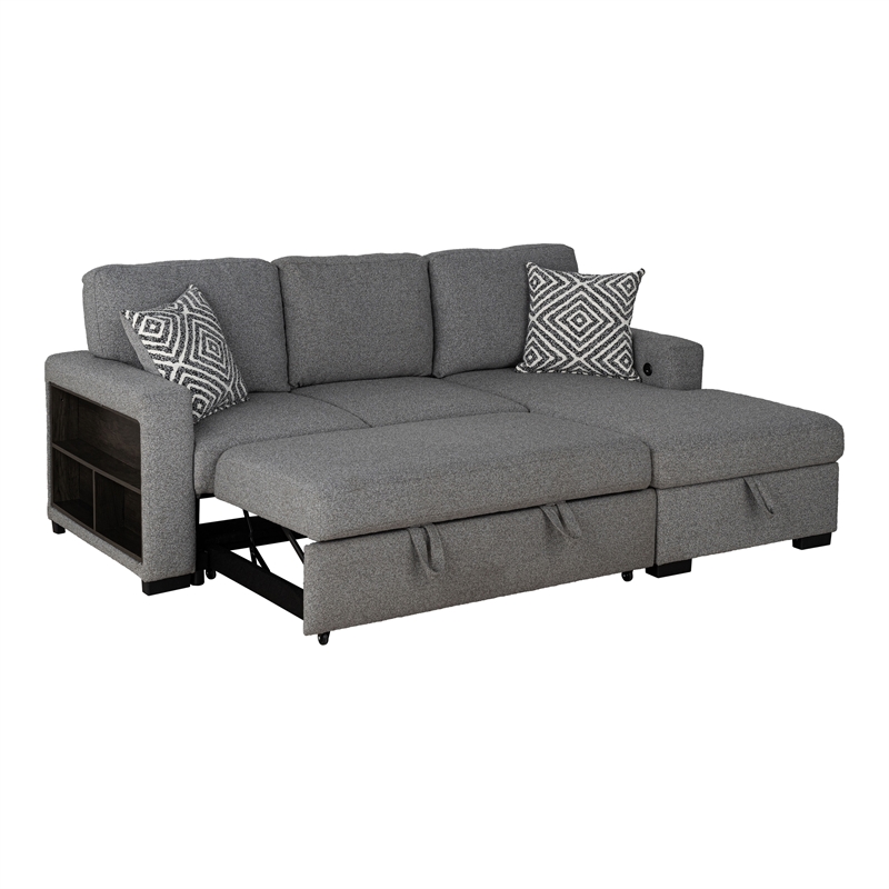 Furniture of America Andrew Gray Fabric Right Chaise Sleeper Sectional with USBs