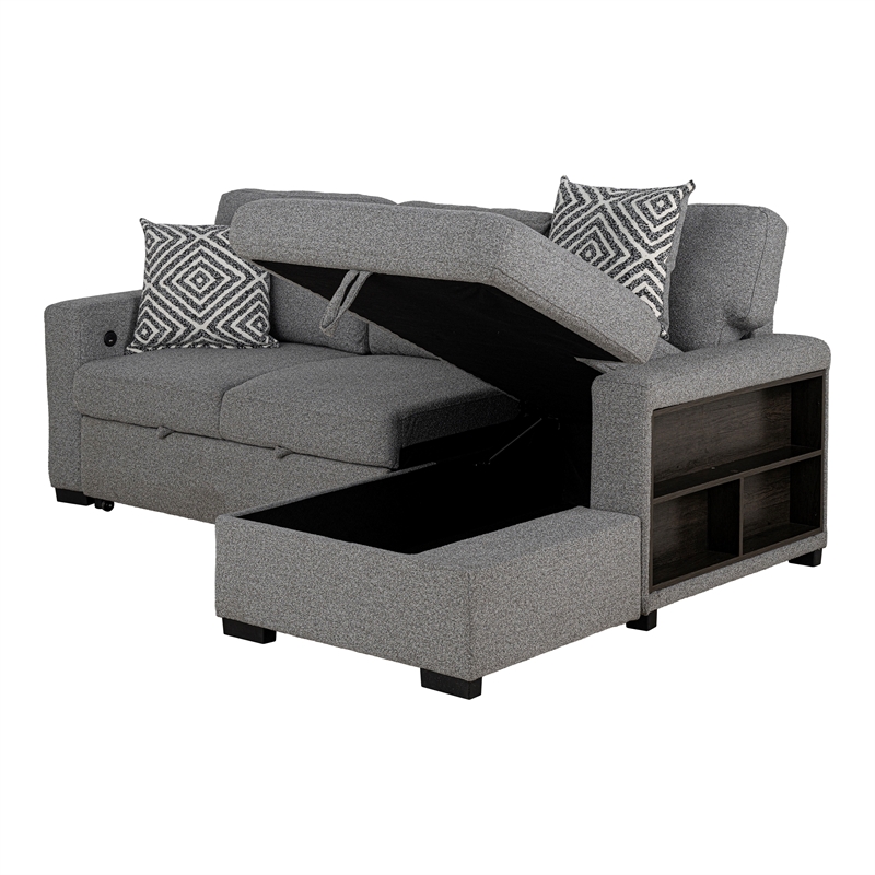 Furniture of America Andrew Gray Fabric Right Chaise Sleeper Sectional with USBs