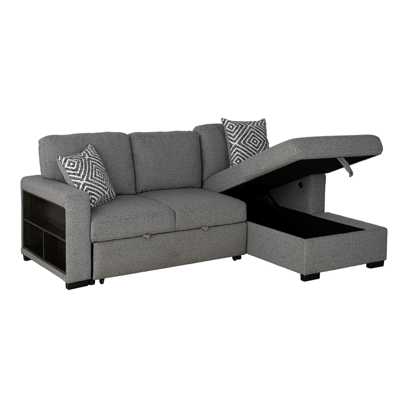 Furniture of America Andrew Gray Fabric Right Chaise Sleeper Sectional with USBs