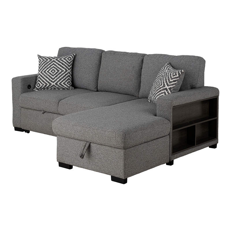 Furniture of America Andrew Gray Fabric Right Chaise Sleeper Sectional with USBs