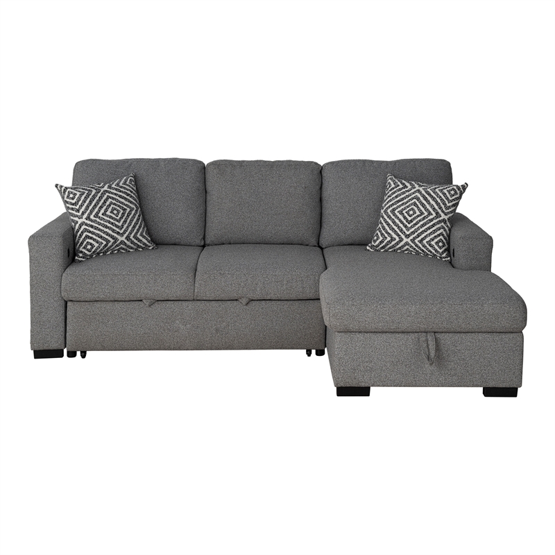 Furniture of America Andrew Gray Fabric Right Chaise Sleeper Sectional with USBs