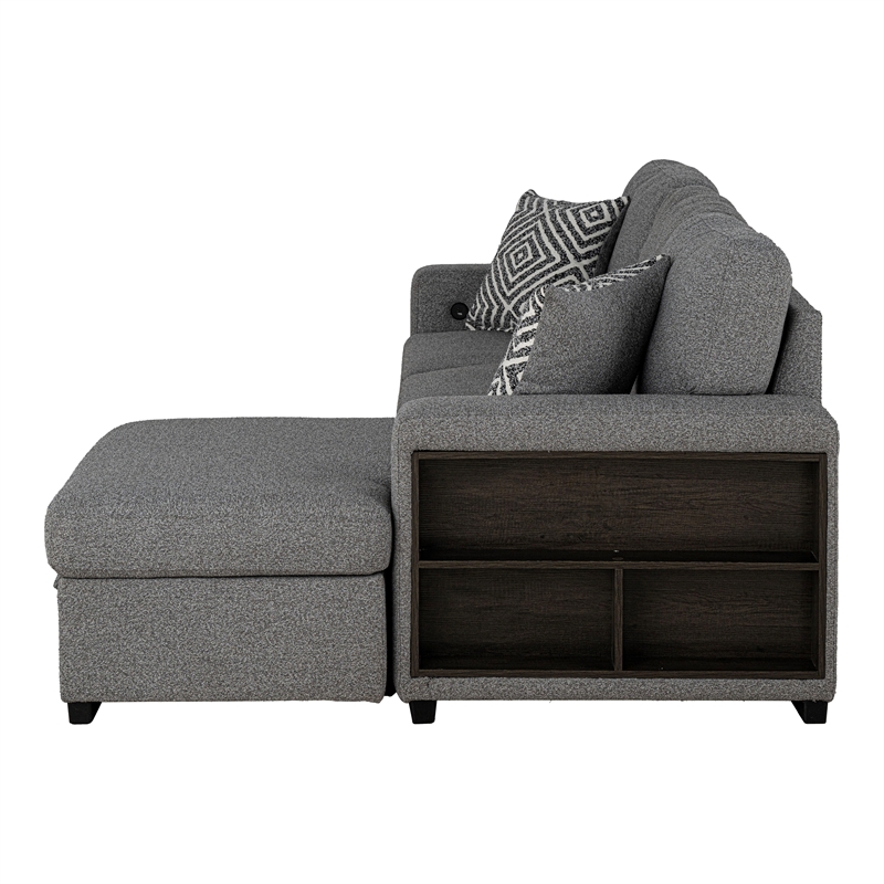 Furniture of America Andrew Gray Fabric Right Chaise Sleeper Sectional with USBs