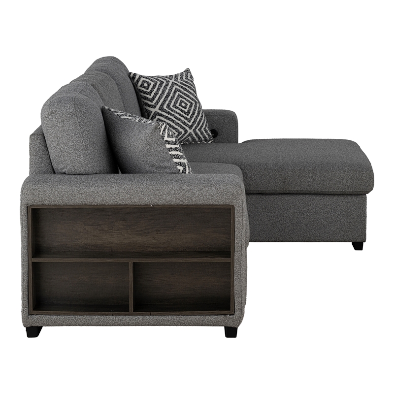 Furniture of America Andrew Gray Fabric Right Chaise Sleeper Sectional with USBs