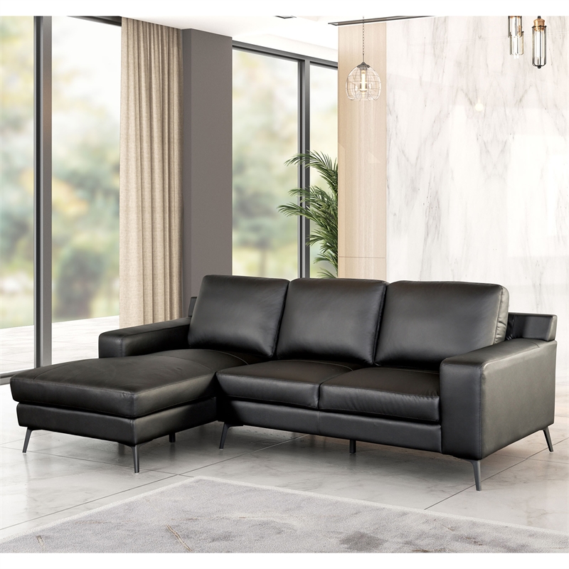 Furniture of America Ronan FSC Certified Leather Left Chaise Sectional in Black