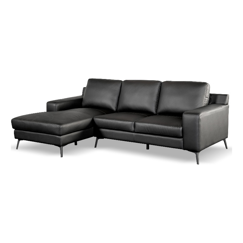 Furniture of America Ronan FSC Certified Leather Left Chaise Sectional in Black