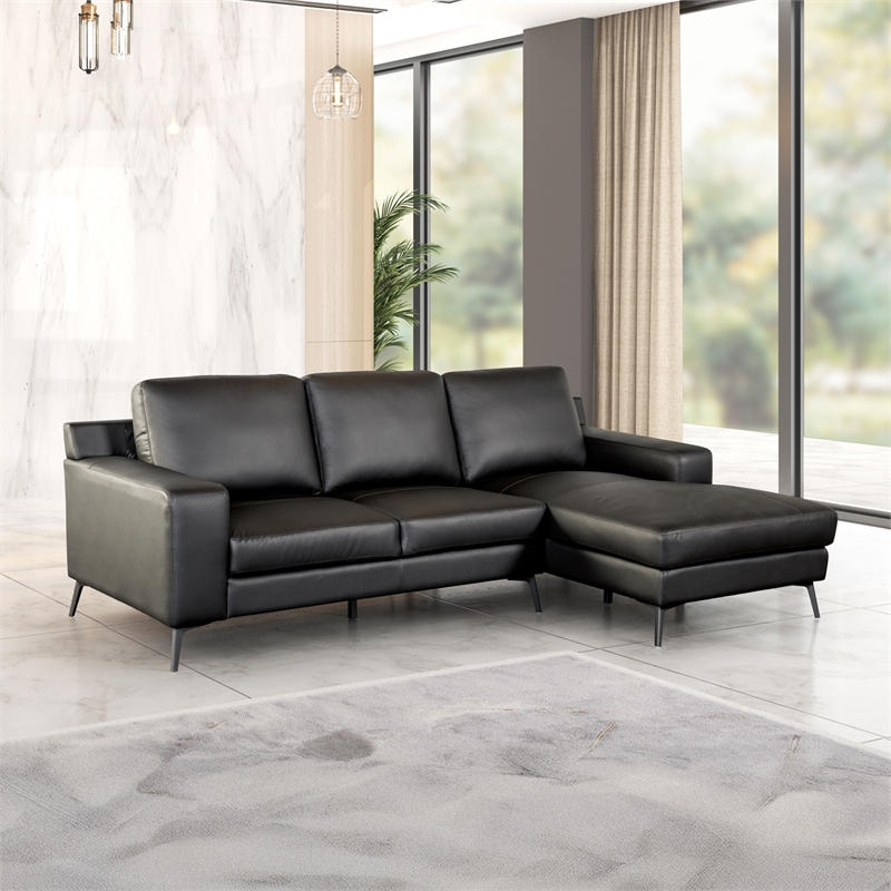 Furniture of America Ronan FSC Certified Leather Right Chaise Sectional in Black