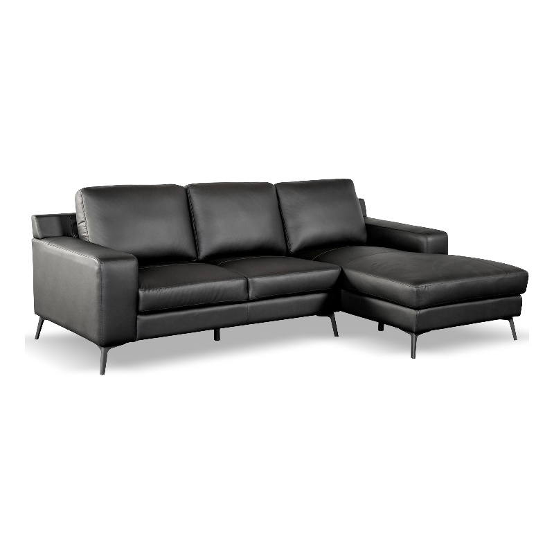 Furniture of America Ronan FSC Certified Leather Right Chaise Sectional in Black