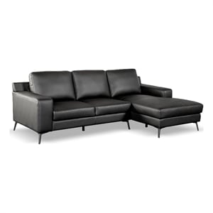 Furniture of America Ronan FSC Certified Leather Right Chaise Sectional in Black