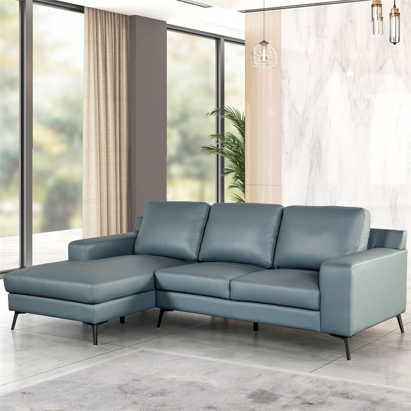 Furniture of America Ronan FSC Certified Leather Left Chaise Sectional in Blue