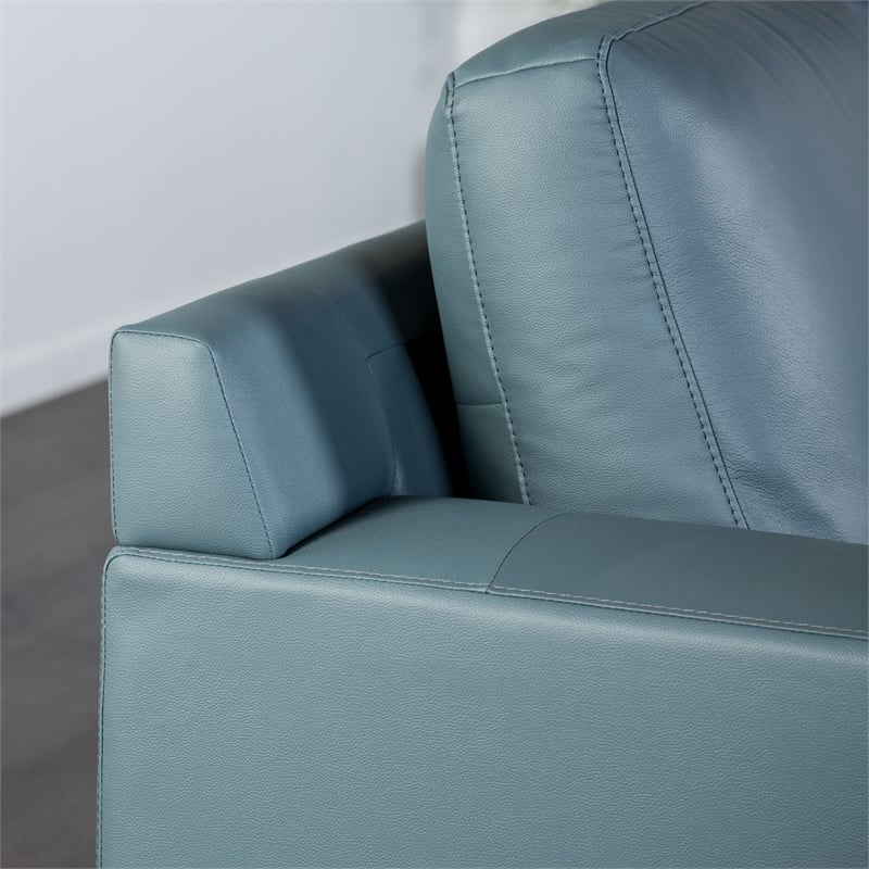 Furniture of America Ronan FSC Certified Leather Left Chaise Sectional in Blue