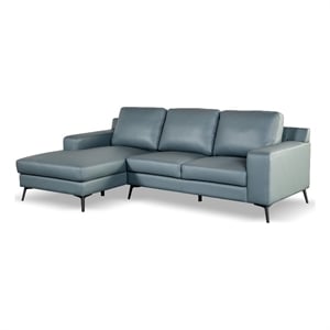Furniture of America Ronan FSC Certified Leather Left Chaise Sectional in Blue