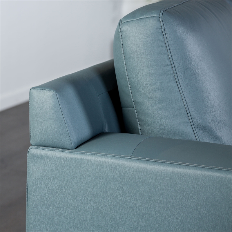 Furniture of America Ronan FSC Certified Leather Right Chaise Sectional in Blue