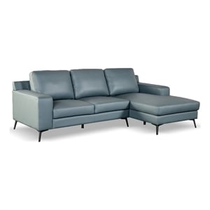Furniture of America Ronan FSC Certified Leather Right Chaise Sectional in Blue