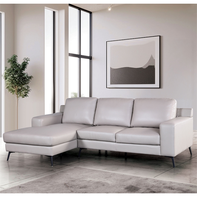 Furniture of America Ronan FSC Certified Leather Left Chaise Sectional in Gray