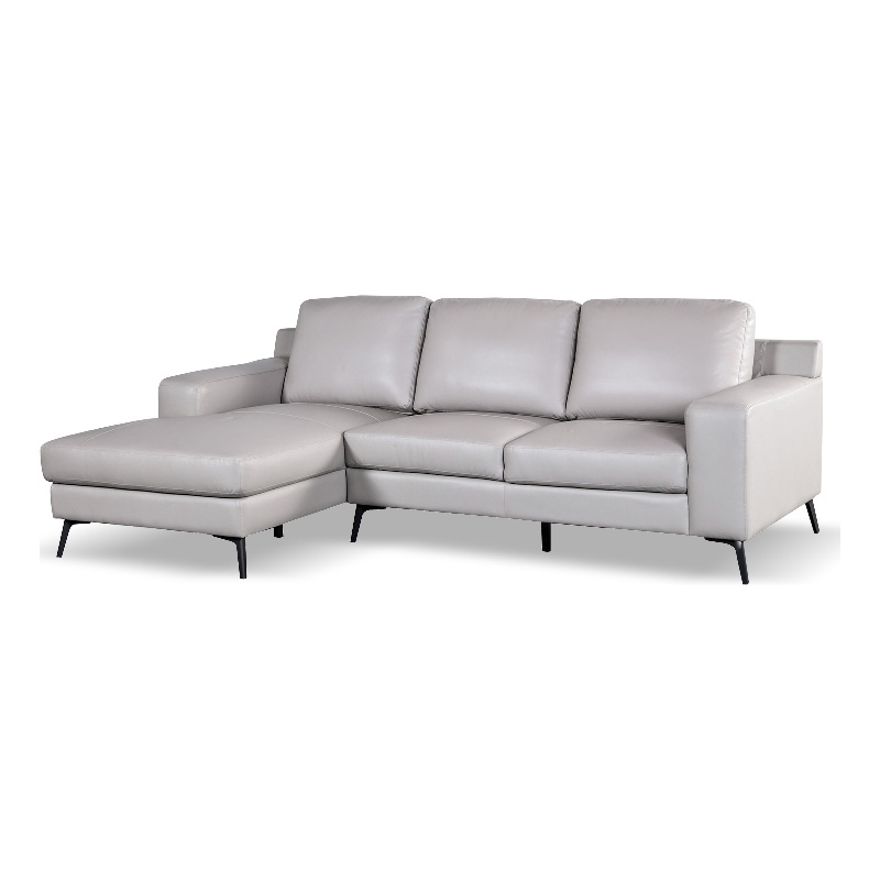 Furniture of America Ronan FSC Certified Leather Left Chaise Sectional in Gray