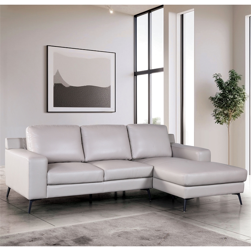 Furniture of America Ronan FSC Certified Leather Right Chaise Sectional in Gray