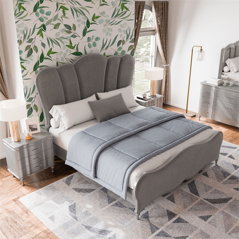 Furniture of America Seabliss Wood King 3-Piece Bedroom Set in Silver