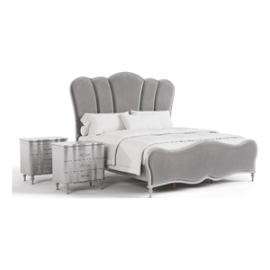 Furniture of America Seabliss Wood King 3-Piece Bedroom Set in Silver