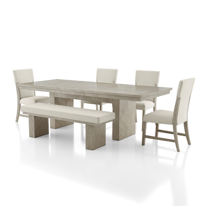 Furniture of America Westely Wood 6-Piece Dining Table Set in Natural