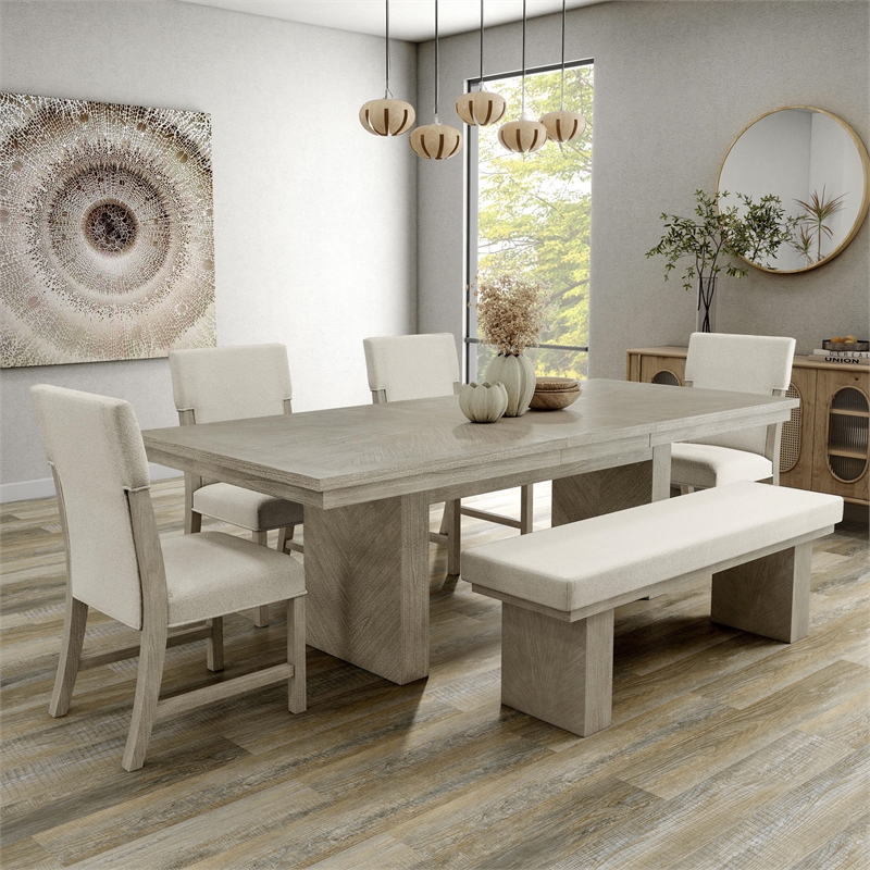Furniture of America Westely Wood 6-Piece Dining Table Set in Natural