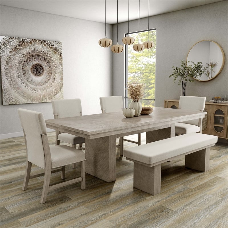 Furniture of America Westely Wood 6-Piece Dining Table Set in Natural