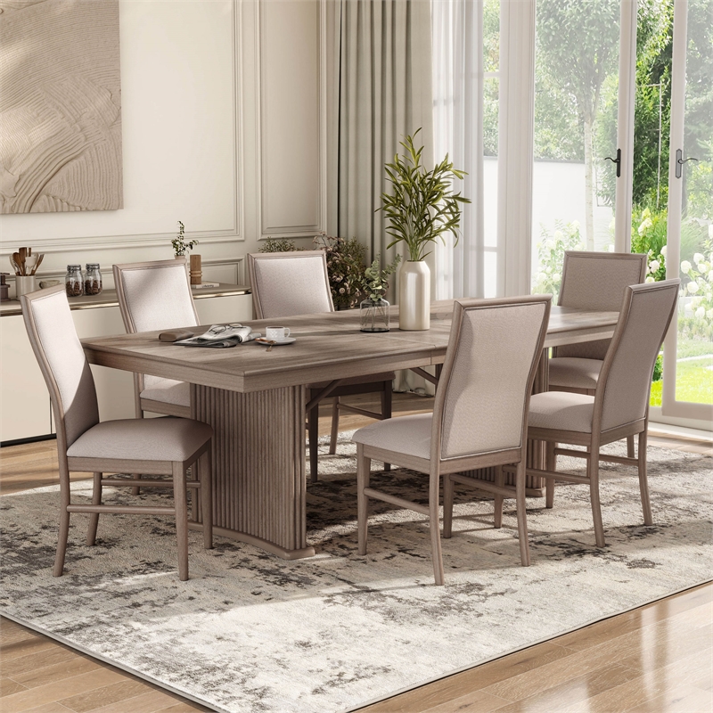 Furniture of America Stonall Wood 7-Piece Dining Table Set in Natural