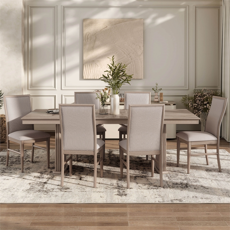 Furniture of America Stonall Wood 7-Piece Dining Table Set in Natural