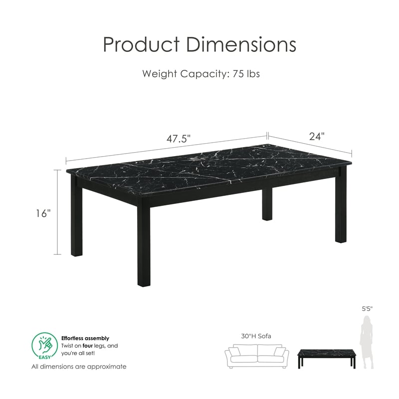 Furniture of America Isime Wood 3-Piece Coffee Table Set in Black