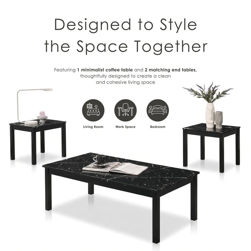 Furniture of America Isime Wood 3-Piece Coffee Table Set in Black