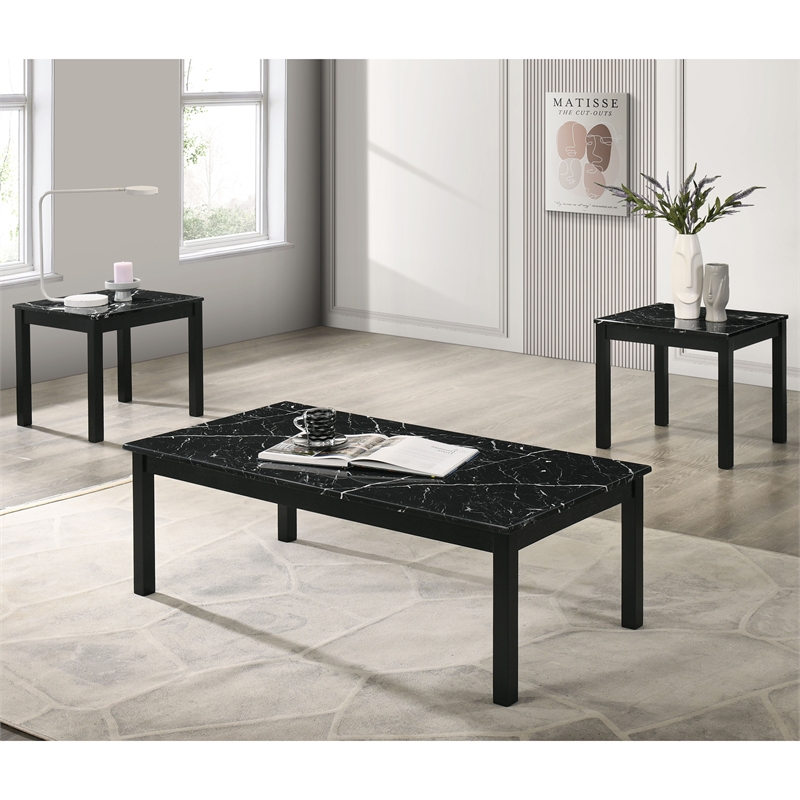 Furniture of America Isime Wood 3-Piece Coffee Table Set in Black