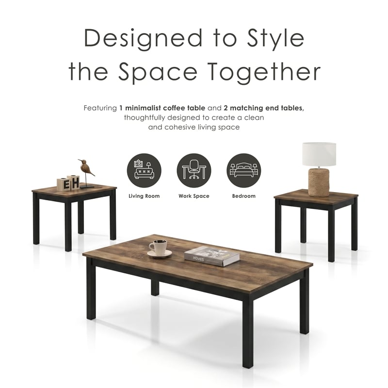 Furniture of America Isime Wood 3-Piece Coffee Table Set in Brown