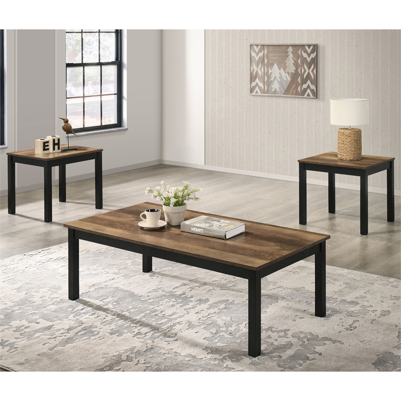 Furniture of America Isime Wood 3-Piece Coffee Table Set in Brown