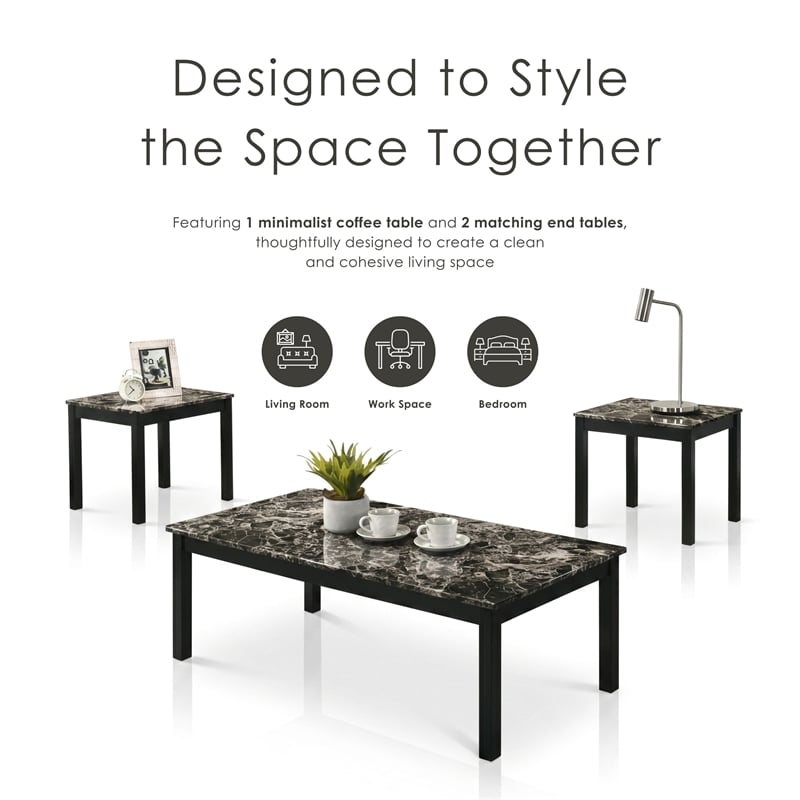 Furniture of America Isime Wood 3-Piece Coffee Table Set in Black and White