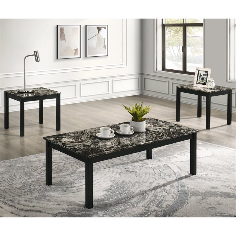 Furniture of America Isime Wood 3-Piece Coffee Table Set in Black and White
