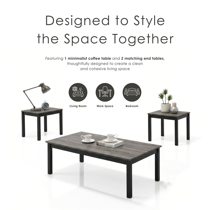 Furniture of America Isime Wood 3-Piece Coffee Table Set in Gray
