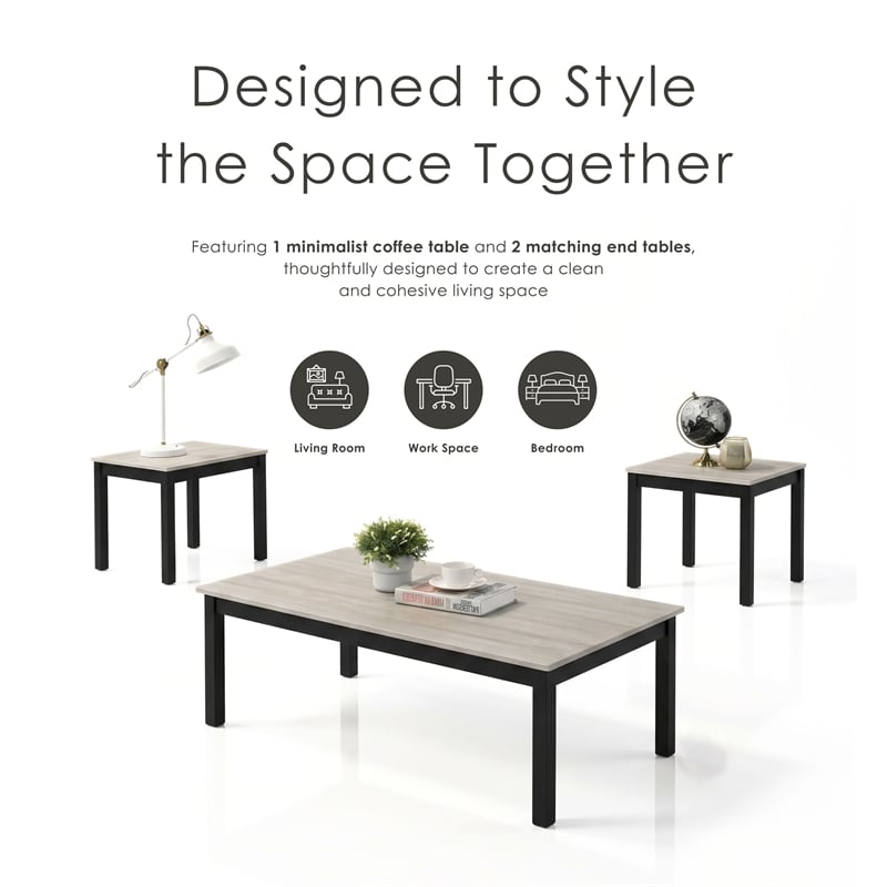 Furniture of America Isime Wood 3-Piece Coffee Table Set in Light Gray