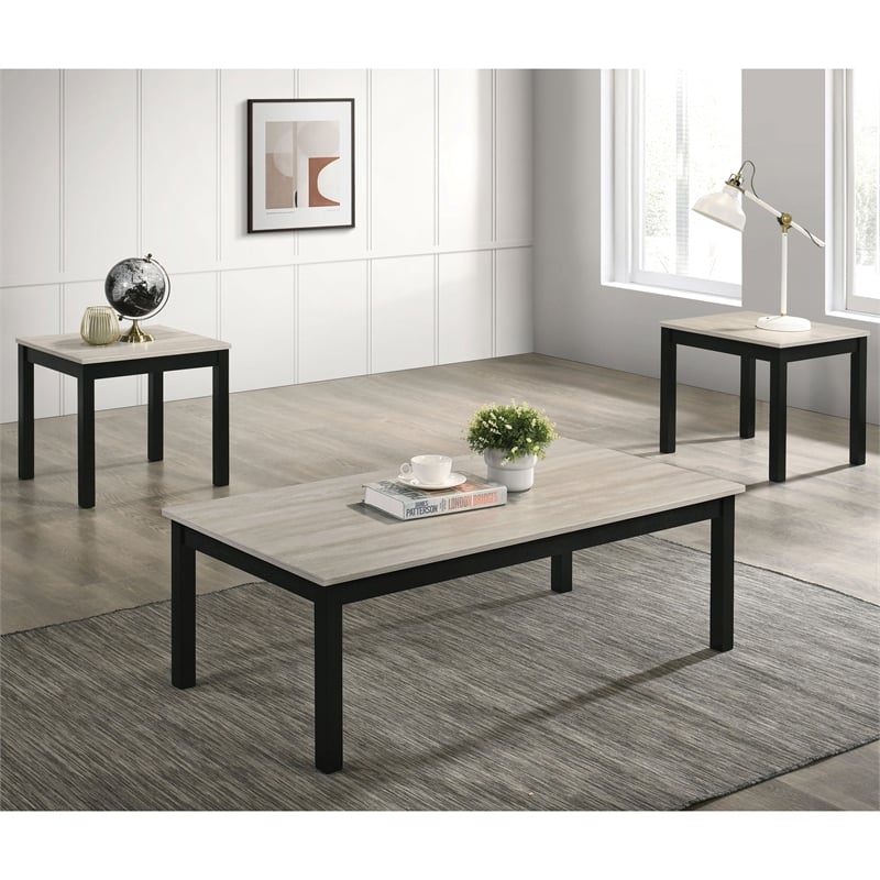 Furniture of America Isime Wood 3-Piece Coffee Table Set in Light Gray