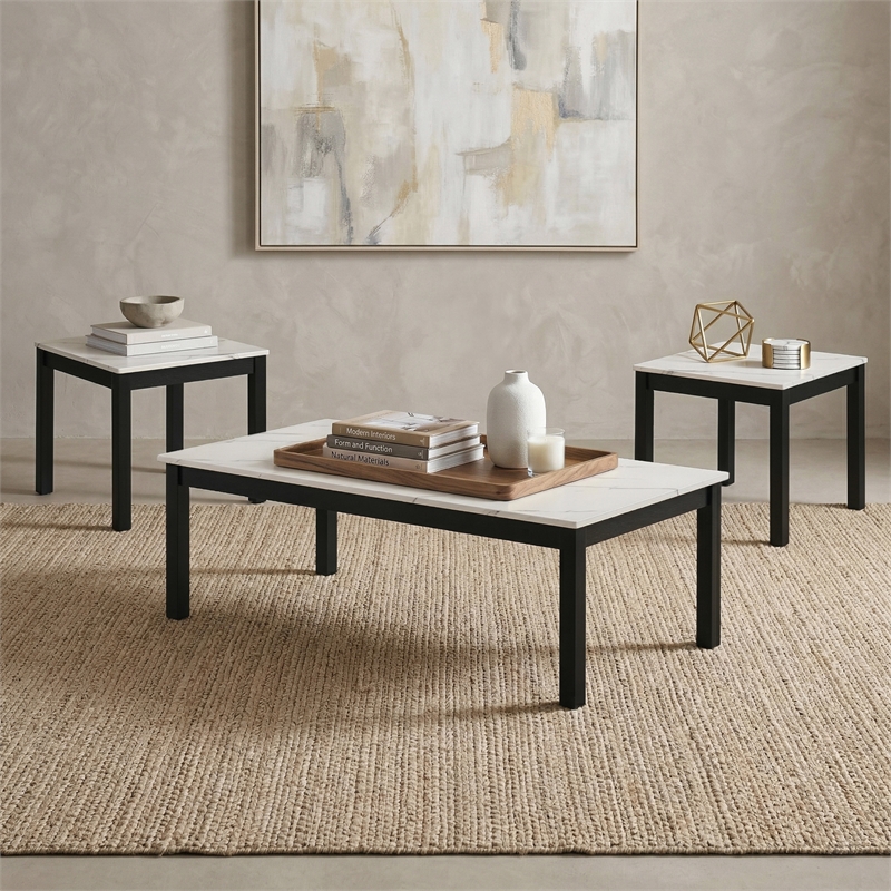 Furniture of America Isime Wood 3-Piece Coffee Table Set in White